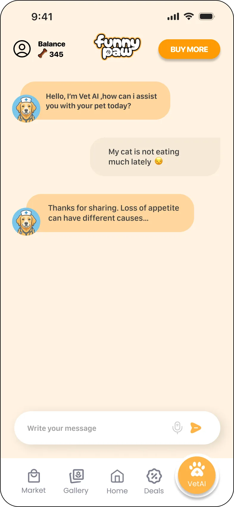 VetAI chat screen